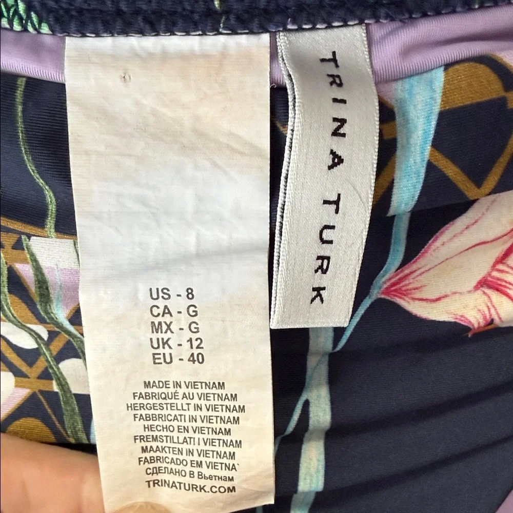 Trina Turk Navy Floral Off-Shoulder Bikini with Lilac Lining - Picture 2 of 8